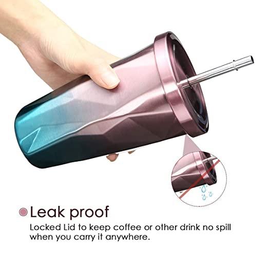 Double Wall 550ML Vacuum Insulated Travel Stainless Steel Flask Tumbler(Tumbler with Steel Straw) - TREASURE EXPORTS