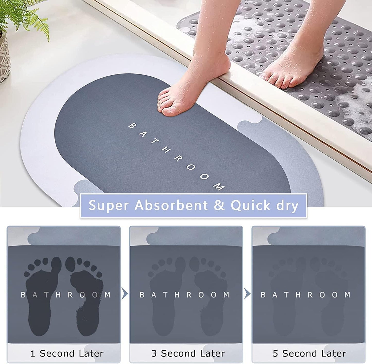 Treasure Floor Mat, Bath Mat, Doormat, Bathroom Carpet. Cushion Mat Super Absorbent Soft Carpet, Quick Dry Dirt Barrier for Home, Office 1pc(40x60cm, Multicolor, Round, Rubber) - TREASURE EXPORTS