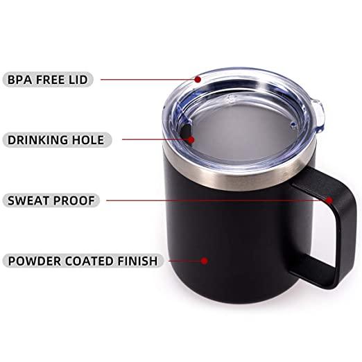 Treasure Stainless Steel Matt Finish hot & Cold Insulated Coffee Travel Mug Cup and Small Tumbler with Cap (Black) (360ml) - TREASURE EXPORTS