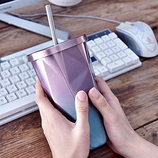 Double Wall 550ML Vacuum Insulated Travel Stainless Steel Flask Tumbler(Tumbler with Steel Straw) - TREASURE EXPORTS