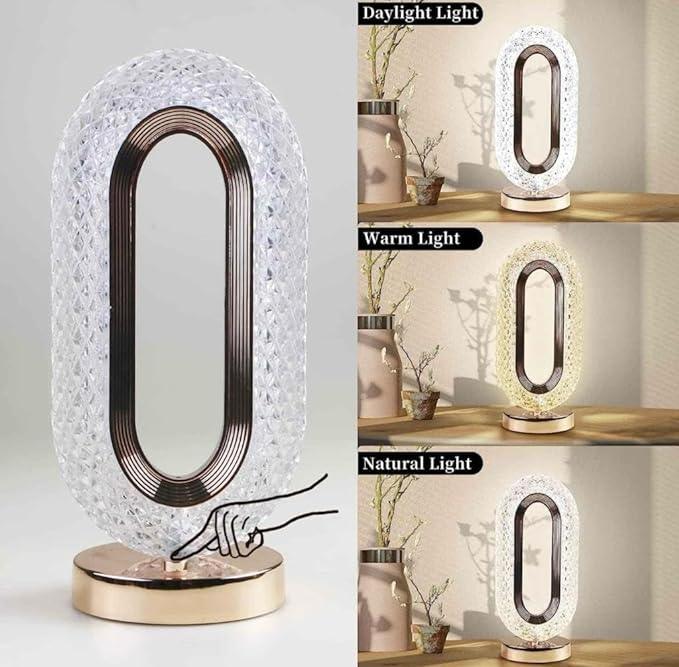 Treasure USB Rechargeable Crystal Table Lamp Oval Shaped - Decorative Crystal 3 Colors Changing Led Crystal Bedside Modern Lamp for Home,Bedroom,Party Dinner Decor - TREASURE EXPORTS