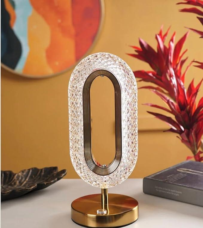 Treasure USB Rechargeable Crystal Table Lamp Oval Shaped - Decorative Crystal 3 Colors Changing Led Crystal Bedside Modern Lamp for Home,Bedroom,Party Dinner Decor - TREASURE EXPORTS