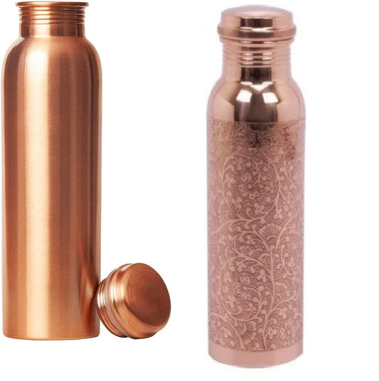 Treasure Exports Pure Copper Water Bottle 1000 ML for Yoga, Sports, Gym, Office and School (Set of 2)