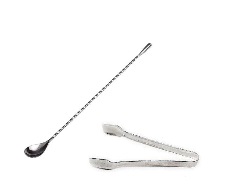 Treasure Exports Stainless Steel bar Set Cocktail Shaker 550 ml Bottle Opener ice Scoop Pourer Bar Spoon Teardrop Spoon Peg Measure Ice Tong Pack of 9 - TREASURE EXPORTS