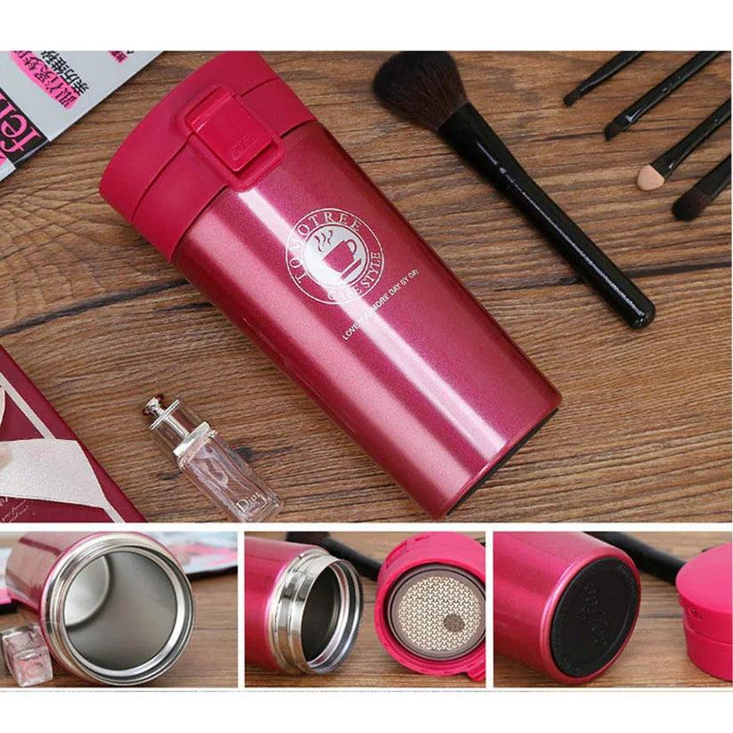 Treasure Exports Double Wall Vacuum Insulated Travel Stainless Steel Coffee 300ml (Red) - TREASURE EXPORTS