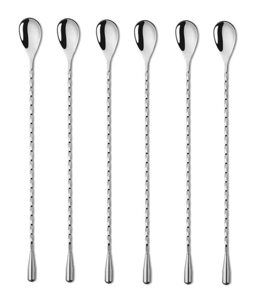 Treasure Exports Teardrop Bar Spoons Stainless Steel, Professional Cocktail Mixing Spoon Bar Tool Japanese Style Teardrop Spoon: 12 Inches - 6 Pcs Set - TREASURE EXPORTS