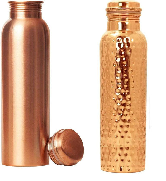 Treasure Exports Pure Copper Water Bottle and Hammered Copper Water Bottle 1000 ML (Set of 2) - TREASURE EXPORTS