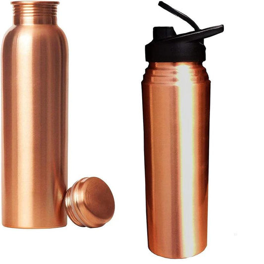 Treasure Exports Pure Copper Water Bottle and Copper Sipper Water Bottle 1000 ML(Set of 2) - TREASURE EXPORTS