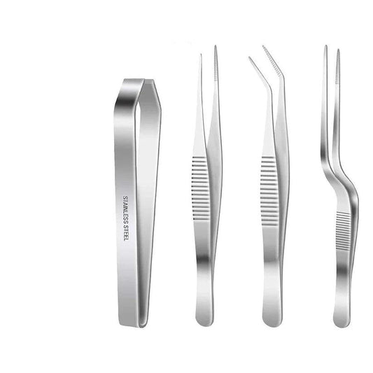 Treasure Exports Tweezers 6 Inch, 4.7 Inch Flat and Fish Bone Tweezers Pliers for Chef Cooking Utensils, Medical Beauty Utensils : 4 Pcs Set - TREASURE EXPORTS
