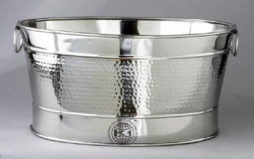 Treasure Exports Stainless Steel Double Walled Insulated Hammered Oval Wine Tub| Beverage Chiller (15L) - TREASURE EXPORTS