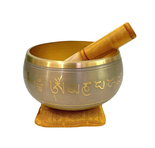 Treasure Exports Brass Sound Singing Bowl for stress relief Meditation with striker stick Bell Sound (4 inch Grey) - TREASURE EXPORTS