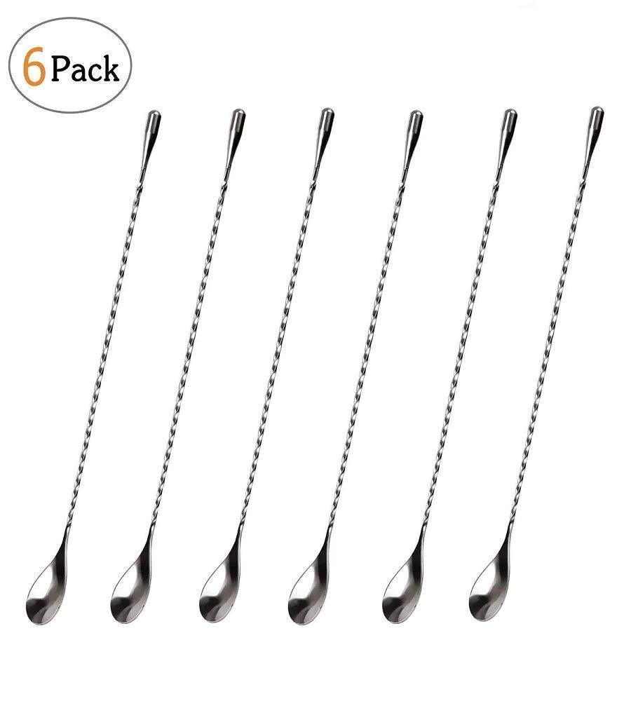 Treasure Exports Teardrop Bar Spoons Stainless Steel, Professional Cocktail Mixing Spoon Bar Tool Japanese Style Teardrop Spoon: 12 Inches - 6 Pcs Set - TREASURE EXPORTS