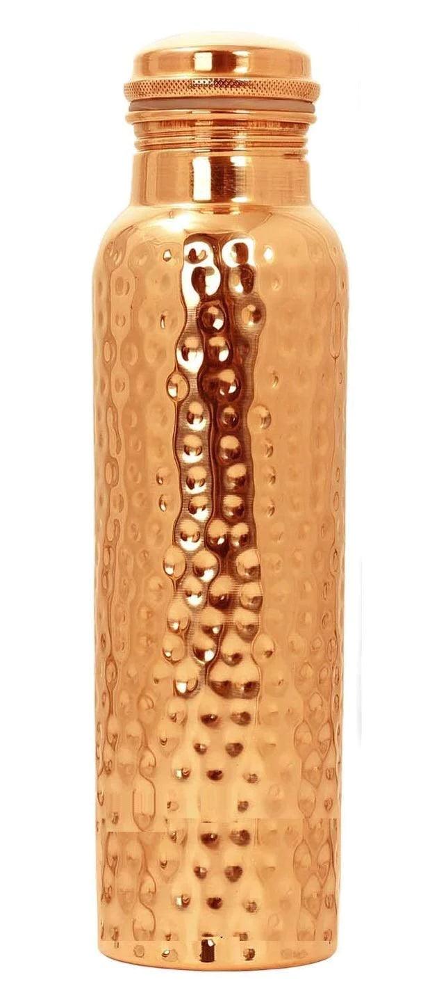 Treasure Exports Pure Copper Water Bottle and Hammered Copper Water Bottle 1000 ML (Set of 2) - TREASURE EXPORTS