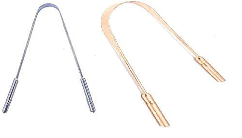Treasure Exports Tongue Cleaner with solid handle, 304 Medical Grade Stainless Steel with copper tounge cleaner pack of 2 - TREASURE EXPORTS