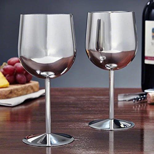 Treasure Exports Stainless Steel Stemmed Wine Glasses, Copper Coated Unbreakable Wine Glass Goblets, Premium Gift for Men and Women - 350 ml: Set of 2 Pcs - TREASURE EXPORTS