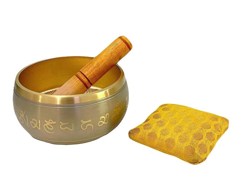 Treasure Exports Brass Sound Singing Bowl for stress relief Meditation with striker stick Bell Sound (4 inch Grey) - TREASURE EXPORTS