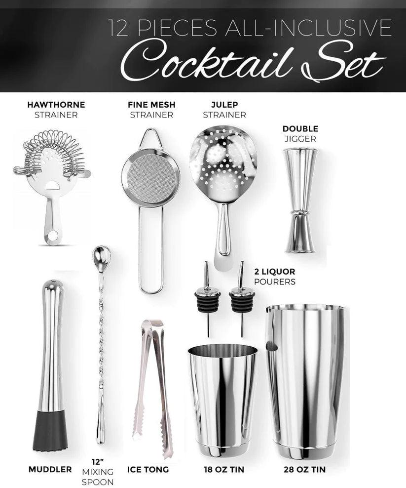 Treasure Exports 13 Piece Cocktail Shaker Bar Tools Set,Bartender Kit with All Bar Accessories, Gift Set for Men - TREASURE EXPORTS