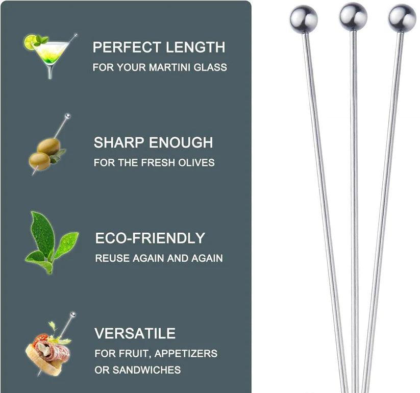 Treasure Exports Stainless Steel Cocktail Picks & Teardrop Mixing Spoons, 10 Pieces Cocktail Picks and 2 Pieces Bar Cocktail Stirrer Spoon: 12 Pcs. - TREASURE EXPORTS