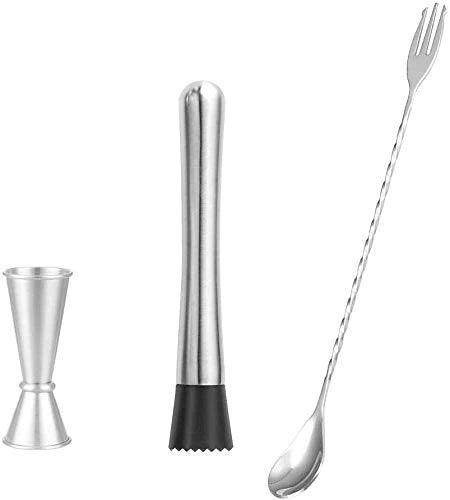 Treasure Exports Cocktail Set, Peg Measuring Jigger, Mixing Spoon, Muddler - Pro Bar Tools Set: 3 Pieces - TREASURE EXPORTS