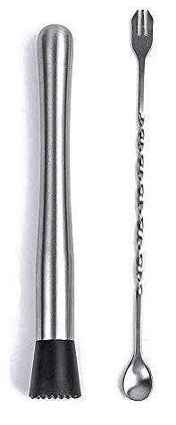 Treasure Exports Cocktail Muddler 8" and Fork Spoon Set Bar Cocktail Muddler Long Spiral Handle to Create Refreshing Drinks Cocktail Spoon 2 Pcs - TREASURE EXPORTS