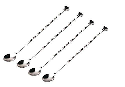 Treasure Exports Premium Bar Stirrer Spoon Twisted with Muddler top, Cocktail Mixing Spoon, Long Handle Stirring Spoon :4 pcs - TREASURE EXPORTS