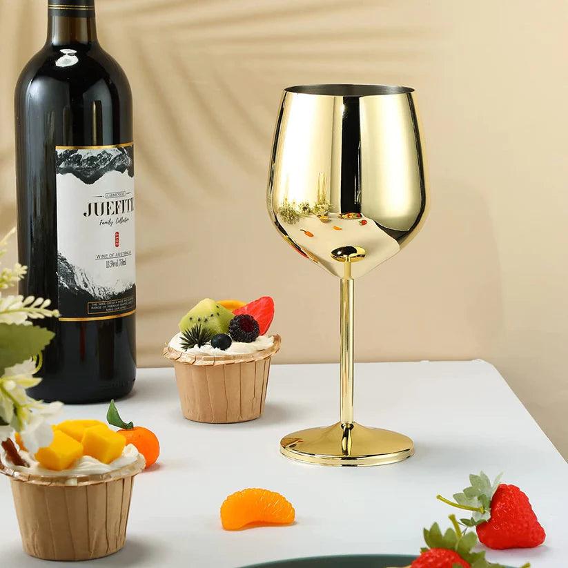 Treasure Exports Stainless Steel Stemmed Wine Glasses 350 ml, Unbreakable Wine Glass Goblets, Gift for Men and Women, Party Glasses - 350 ml (Gold) - TREASURE EXPORTS