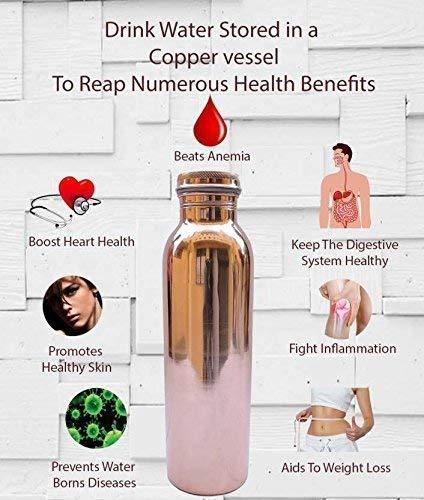 Treasure Exports Pure Copper Water Bottle and Hammered Copper Water Bottle 1000 ML (Set of 2) - TREASURE EXPORTS