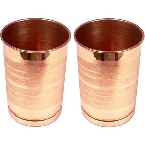 Treasure Exports Copper Glass Tumbler Lacquer Coated Plain Design 300 ML Pack of 2 - TREASURE EXPORTS