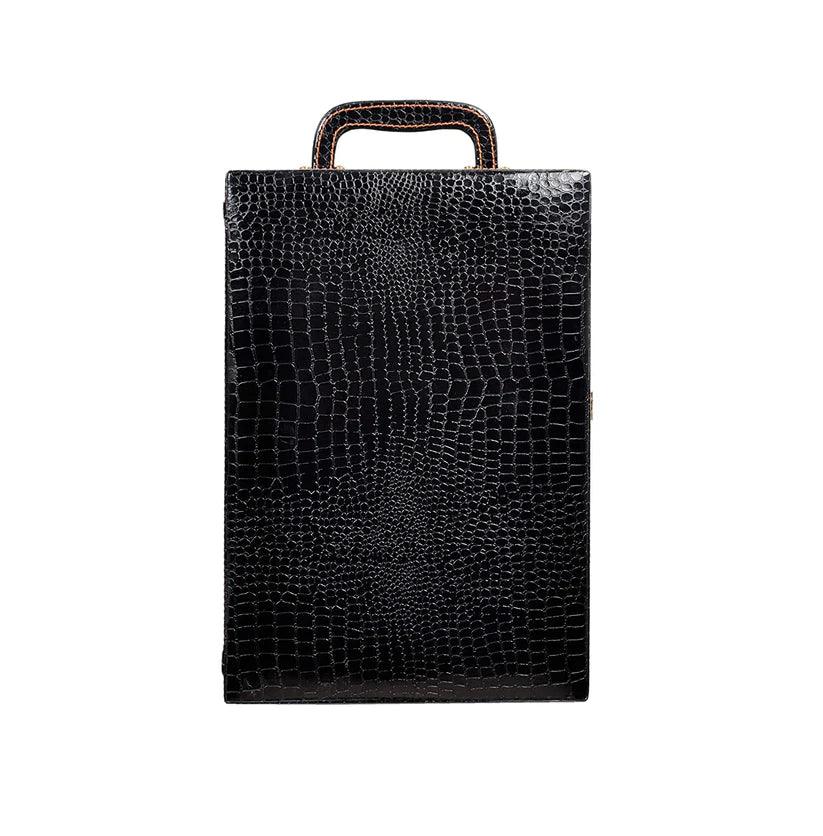 Treasure Exports Croc Print Vegan Leathers Bar Set | Premium Bar Set Portable Leatherette Bar Set for car | 3 Whiskey Glasses - Black & Beige - TREASURE EXPORTS