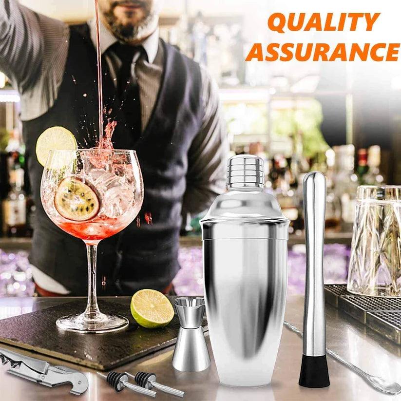 Treasure Exports Premium Cocktail Shaker Bar Tools Set Stainless Steel Martini Mixer Measuring Jigger Mixing Spoon 2 Pourers Muddler & Corkscrew - TREASURE EXPORTS
