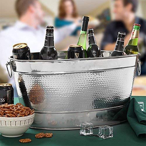 Treasure Exports Stainless Steel Double Walled Insulated Hammered Oval Wine Tub| Beverage Chiller (15L) - TREASURE EXPORTS