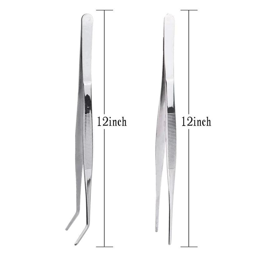 Treasure Exports 6.3 Inch Stainless Steel Tongs Tweezers Set with Precision Serrated Tips for Chef Cooking,Heavy Duty Tweezer Tongs for Cooking Crafting Repairing: 2 Pcs Set - TREASURE EXPORTS