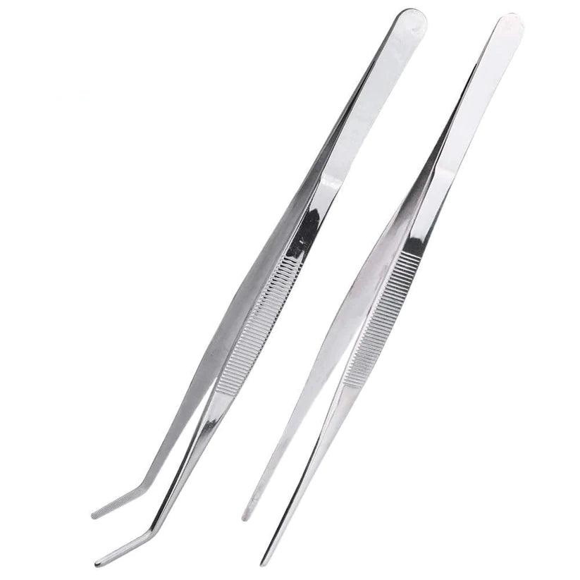 Treasure Exports 6.3 Inch Stainless Steel Tongs Tweezers Set with Precision Serrated Tips for Chef Cooking,Heavy Duty Tweezer Tongs for Cooking Crafting Repairing: 2 Pcs Set - TREASURE EXPORTS