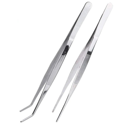 Treasure Exports 6.3 Inch Stainless Steel Tongs Tweezers Set with Precision Serrated Tips for Chef Cooking,Heavy Duty Tweezer Tongs for Cooking Crafting Repairing: 2 Pcs Set - TREASURE EXPORTS