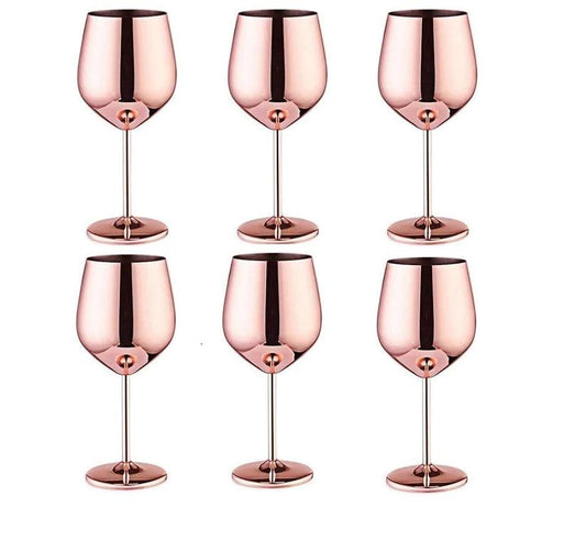 Treasure Exports Stainless Steel Stemmed Wine Glasses, Copper Coated Unbreakable Wine Glass, Premium Gift for Men and Women-350 ml Set of 6 Pcs - TREASURE EXPORTS