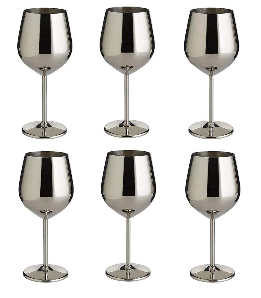 Treasure Exports Wine Glasses Stainless Steel, Unbreakable Wine Goblets, Stainless Steel Stemmed Wine Glasses,Unbreakable Formal : Set of 6 Capacity 350 ml - TREASURE EXPORTS