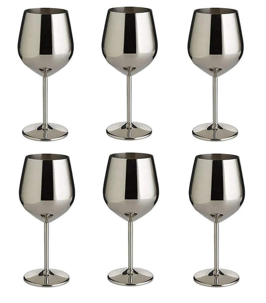 Treasure Exports Wine Glasses Stainless Steel, Unbreakable Wine Goblets, Stainless Steel Stemmed Wine Glasses,Unbreakable Formal : Set of 6 Capacity 350 ml - TREASURE EXPORTS