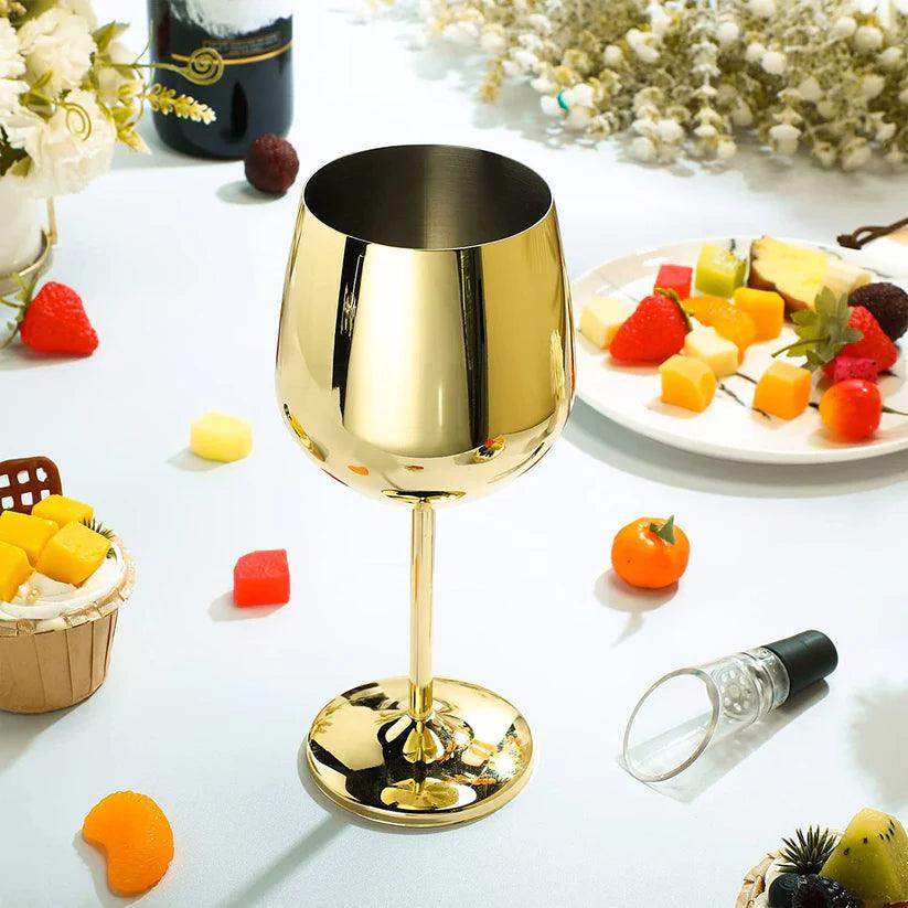 Treasure Exports Stainless Steel Stemmed Wine Glasses 350 ml, Unbreakable Wine Glass Goblets, Gift for Men and Women, Party Glasses - 350 ml (Gold) - TREASURE EXPORTS