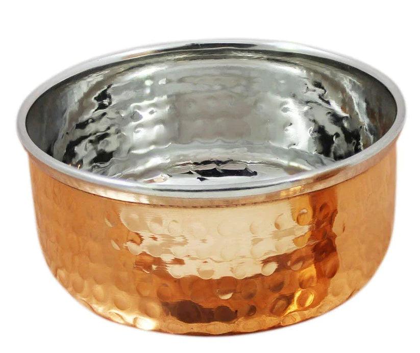 Treasure Exports Steel Copper Hammered Dinner Set, Thali Set 7 Pieces, Dinnerware, Diameter 13" Inch (Brown) - TREASURE EXPORTS