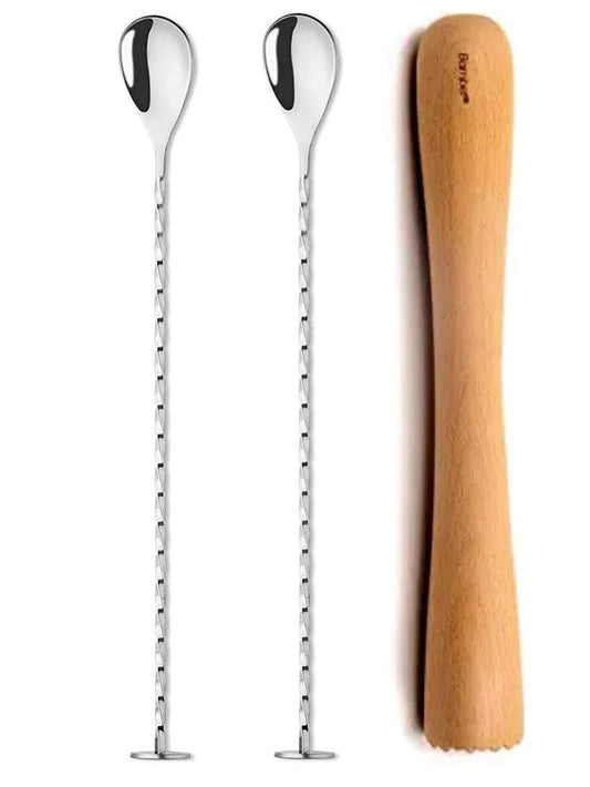 Treasure Exports Cocktail Spoon with Muddler, Bar Spoons Bar Accessories (Set of 3) - TREASURE EXPORTS