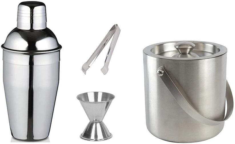 Treasure Exports Stainless Steel Ice Bucket with Ice Tong and ice Scoop Bar Accessories (2 LTR) Set of 3 - TREASURE EXPORTS