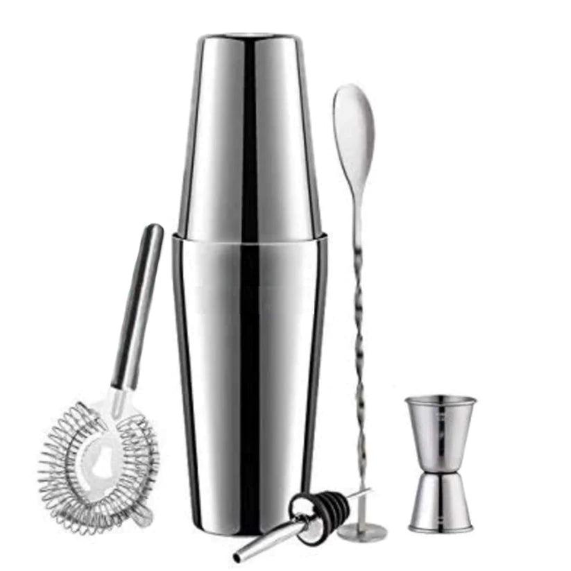 Treasure Exports Stainless Steel Cocktail, Martini, Drink, Boston Shaker Double Measuring Jigger, Mixing Spoon Bartender Kit - Set 6 Piece - TREASURE EXPORTS