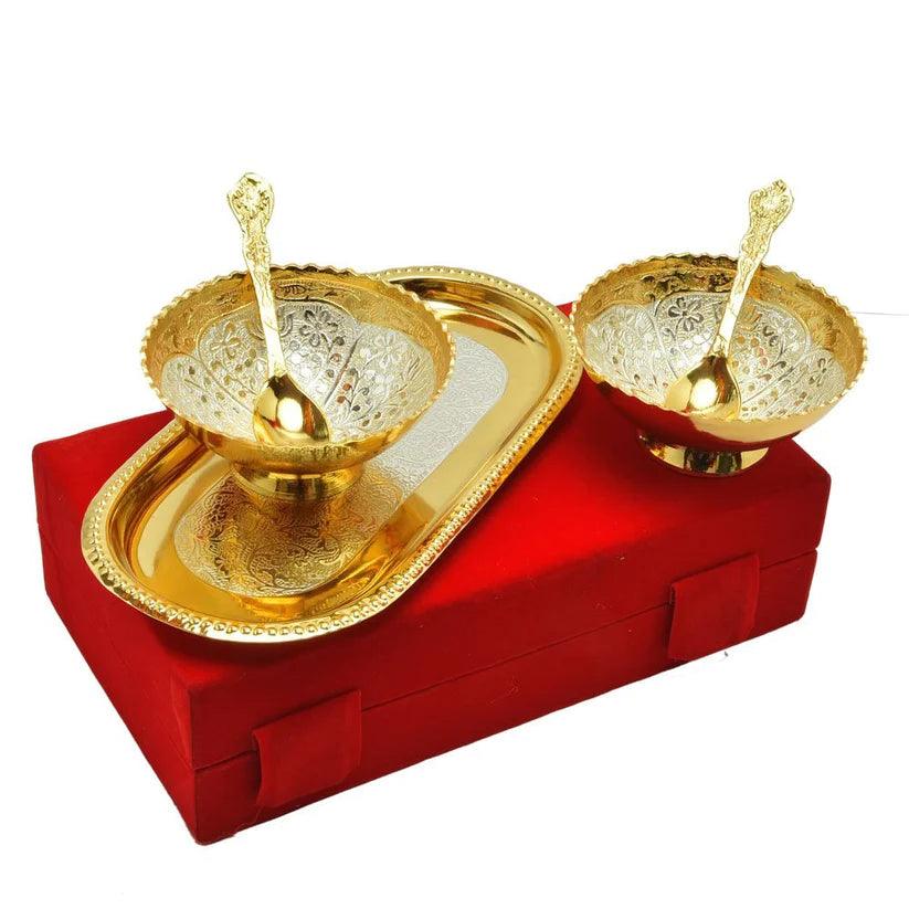 Treasure Exports Gold an Silver Plated Brass Bowl Flower Design Set of 5 Pcs with Box Packing - TREASURE EXPORTS