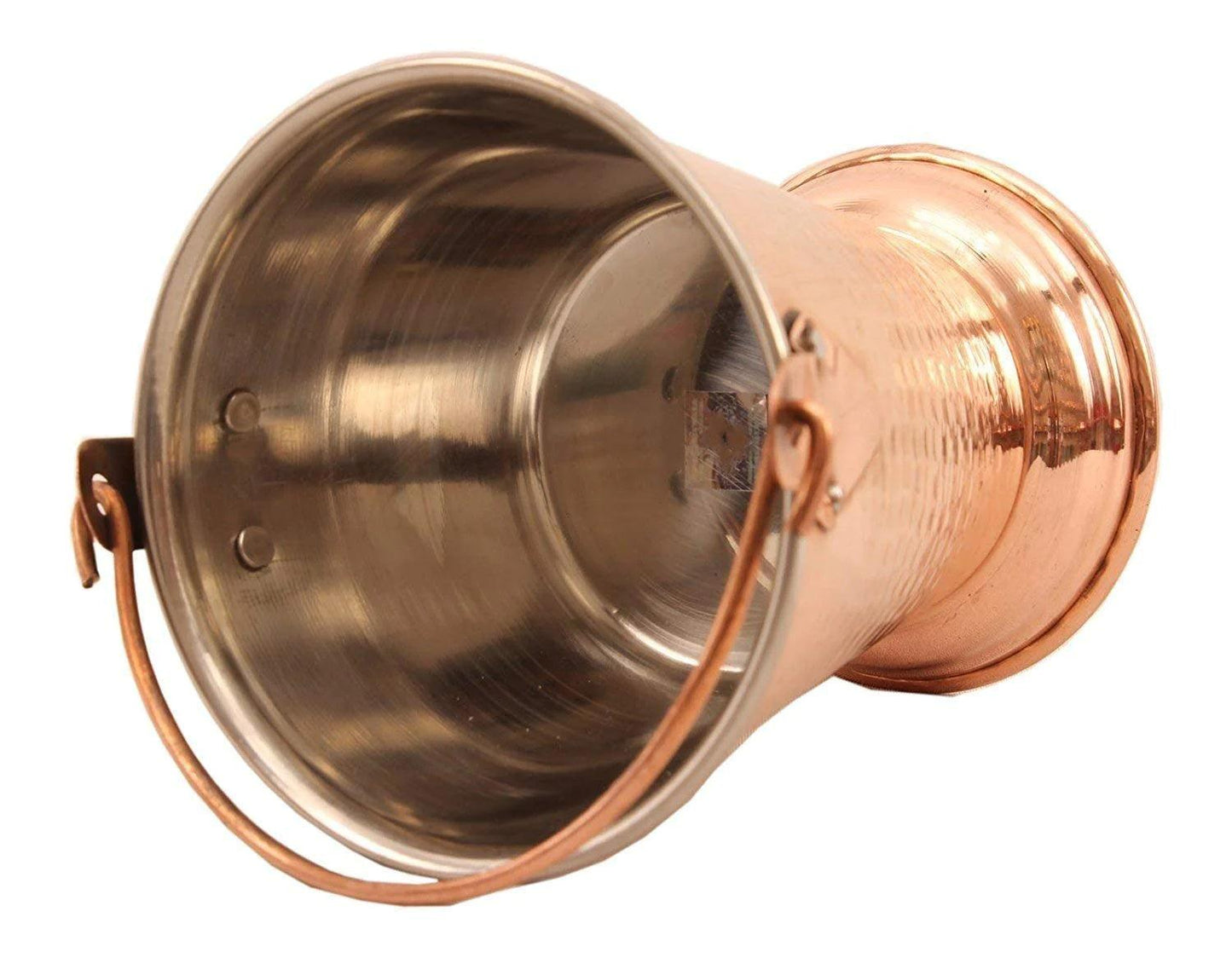 Treasure Exports Steel Copper Bucket Balti with 1 Serving Spoon Indian Dishes Home Restaurant Hotel (850 ml) - TREASURE EXPORTS