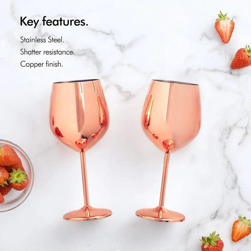 Treasure Exports Stainless Steel Stemmed Wine Glasses, Shatter Proof Unbreakable Wine Glass Goblets, Premium Gift for Men and Women - 350 ml Set of 2 Pcs - TREASURE EXPORTS