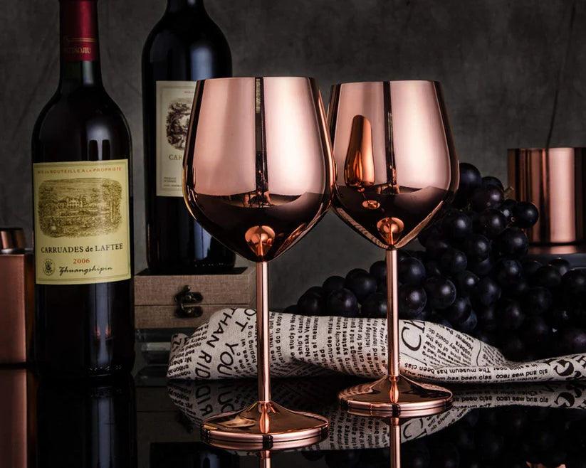 Treasure Exports Stainless Steel Stemmed Wine Glasses, Shatter Proof Unbreakable Wine Glass Goblets, Premium Gift for Men and Women - 350 ml Set of 2 Pcs - TREASURE EXPORTS