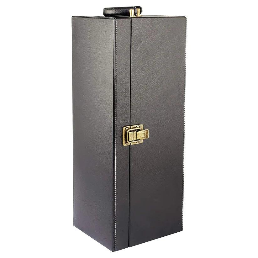 Treasure Exports Travel Bar Set |Portable Leatherette Bar Set |Wine Case |Whisky Case | Wooden Bar Set for Picnic | Portable Bar Accessories Set (Black) - TREASURE EXPORTS