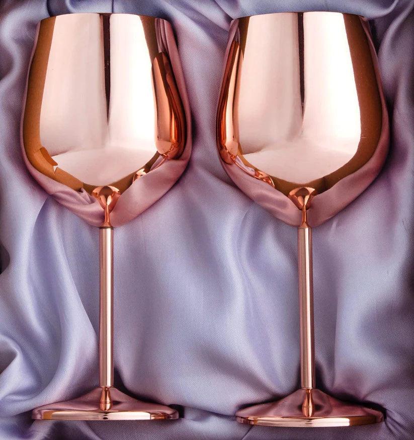 Treasure Exports Stainless Steel Stemmed Wine Glasses, Shatter Proof Unbreakable Wine Glass Goblets, Premium Gift for Men and Women - 350 ml Set of 2 Pcs - TREASURE EXPORTS