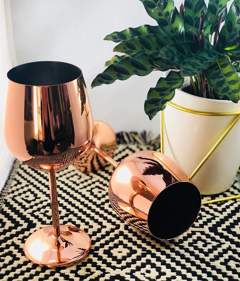 Treasure Exports Stainless Steel Stemmed Wine Glasses, Shatter Proof Unbreakable Wine Glass Goblets, Premium Gift for Men and Women - 350 ml Set of 2 Pcs - TREASURE EXPORTS