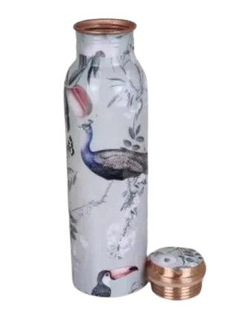 Treasure Exports Meena peacock Printed Copper Water Bottle 1000 ML White - TREASURE EXPORTS